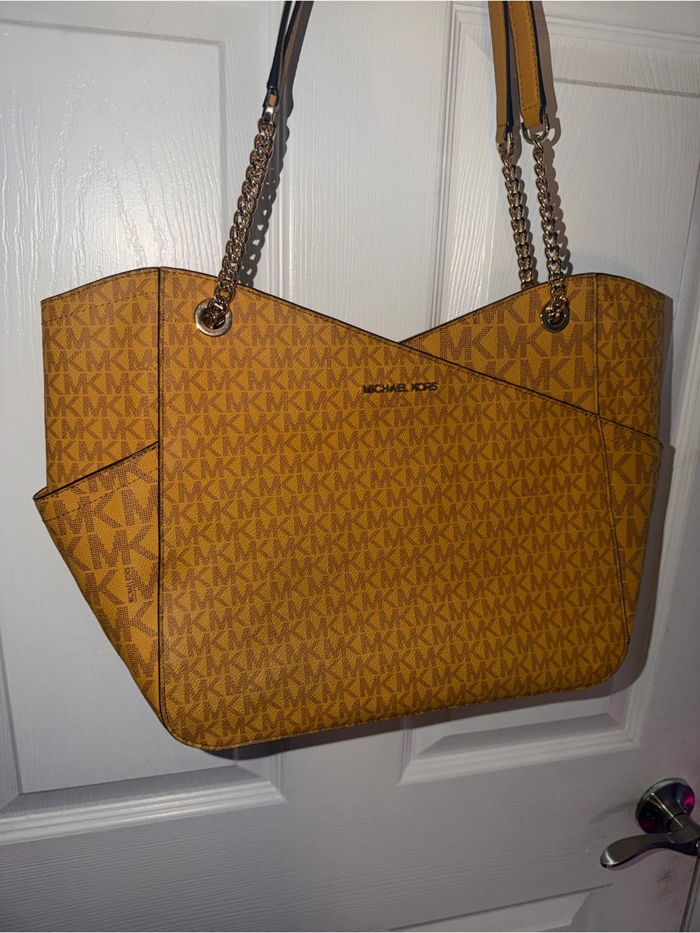 Michael Kors Mustard MK Logo Chain-Handle Tote
